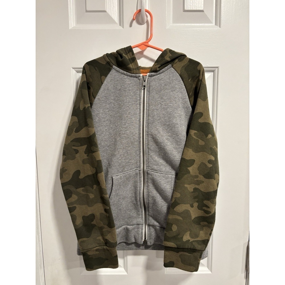 Old Navy Kids Size Medium (8) Green Camo &‎ Gray Raglan Zip Hoodie Full Zipper